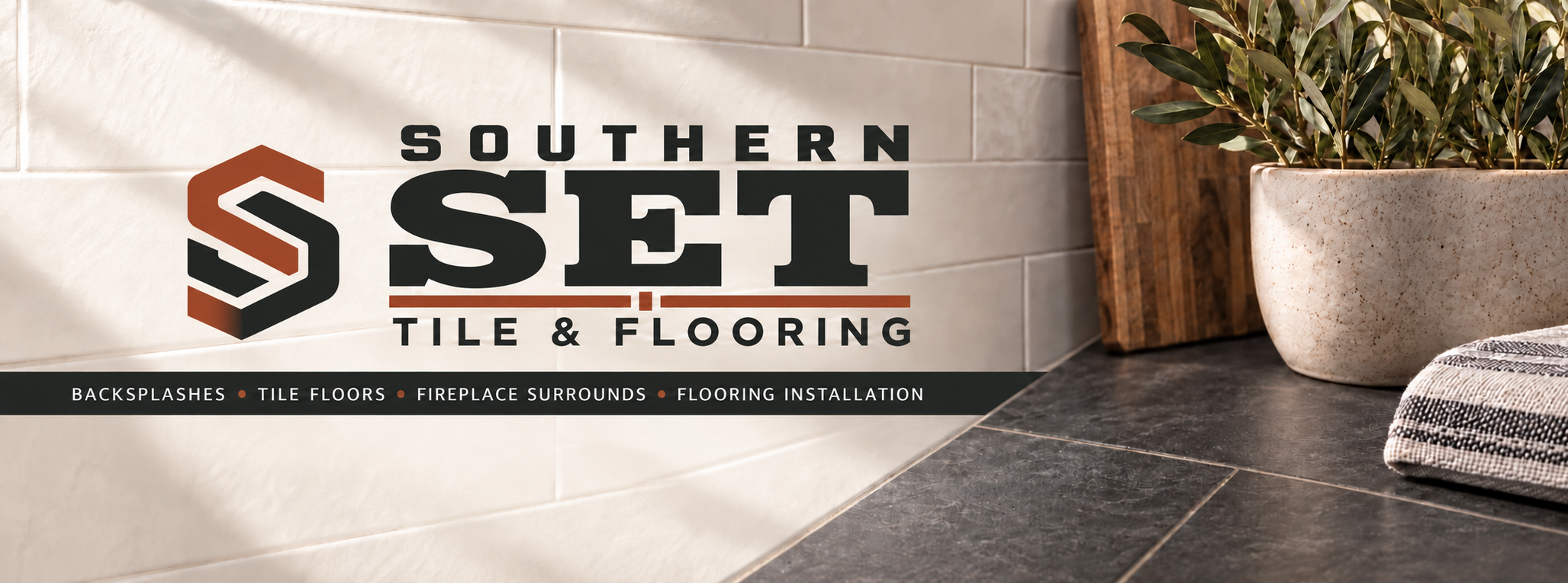 Southern Set Tile and Flooring logo displayed over a finished tile installation